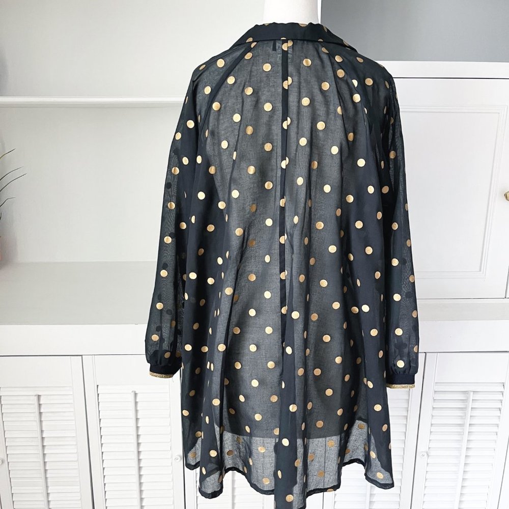 Vintage Dotti | Black Gold Polka Dot Oversized Blouse Tunic Dress | M - Picture 7 of 11